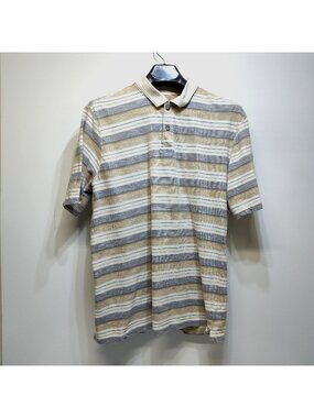 Outdoor Life Striped Polo Shirt Beige Gray Men's L Cotton Short Sleeve 42" Chest
